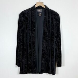 Vtg R&K Evening Womens Lightweight Jacket Size 16 Black Velvet Paisley Glitter